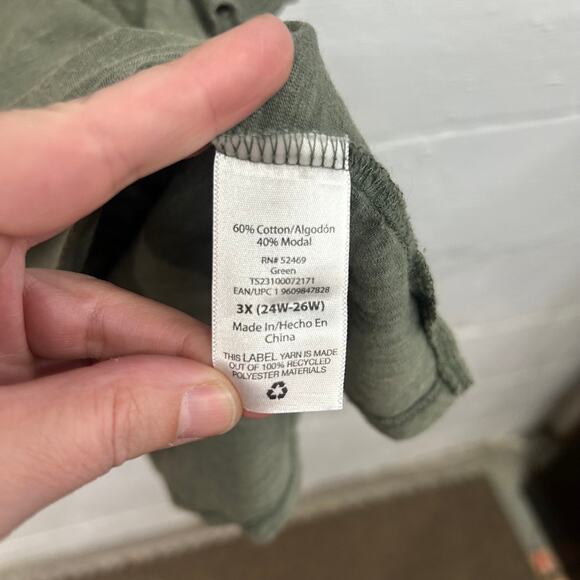 Avenue Olive Green Ruffle Sleeve Top Plus 3X Cotton Modal Quiet Luxury Chic - Picture 3 of 5